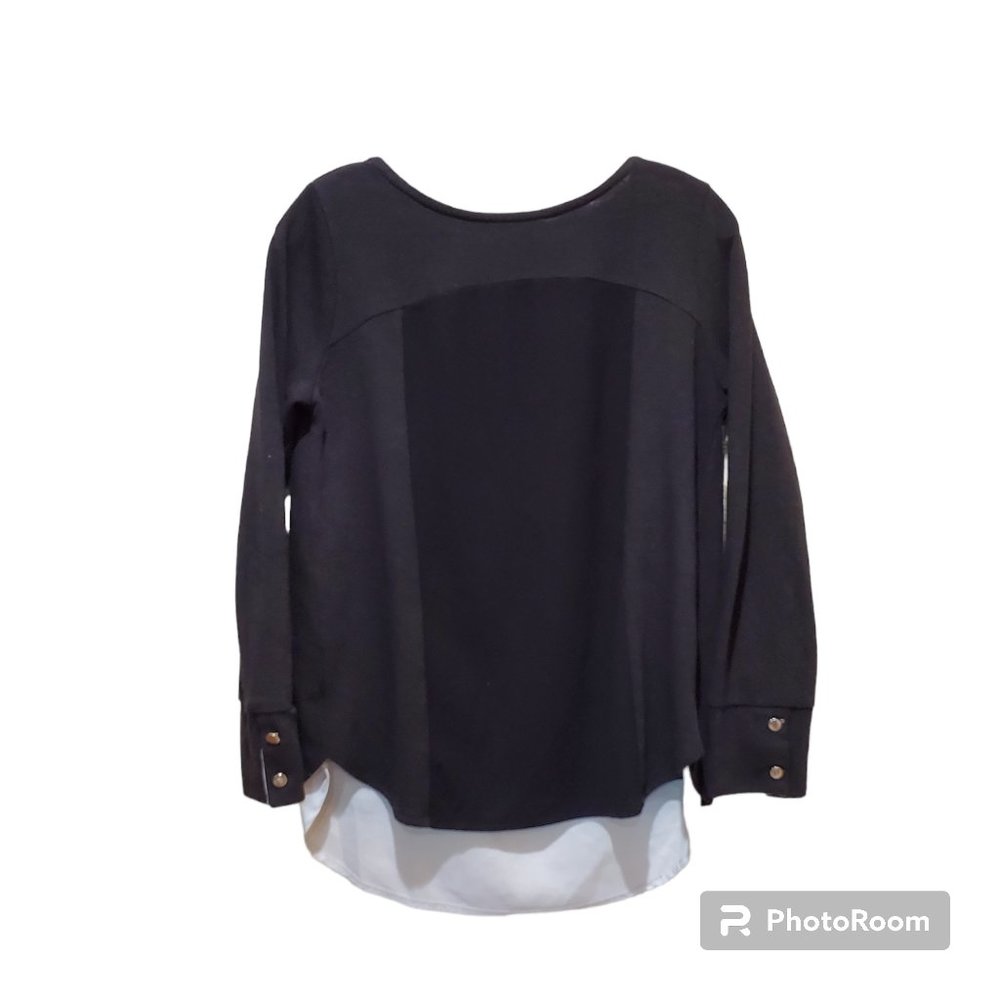Women's Black White Knit Long Sleeve Top Boat Neck V Cut Back S